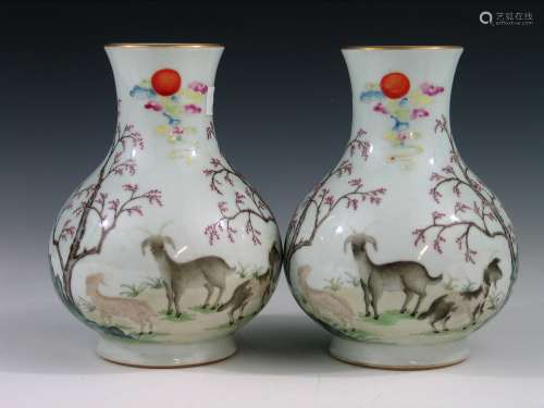 Pair Chinese famille rose porcelain vases, marked.