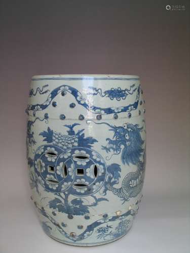 Antique Chinese Blue and White Porcelain Garden Seat