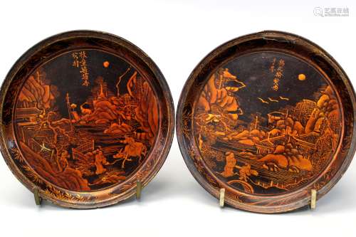 Pair of Chinese lacquered dishes, 18th Century.