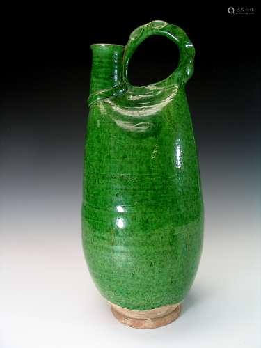 Green glazed pottery ewer