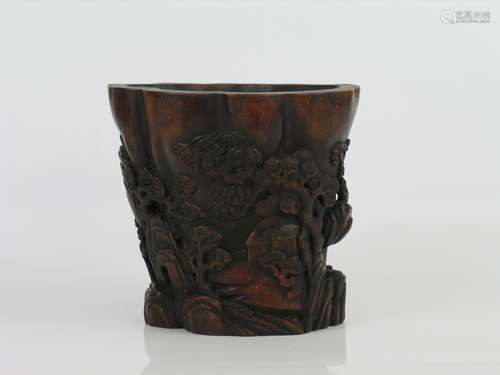 Chinese carved wood brush pot.