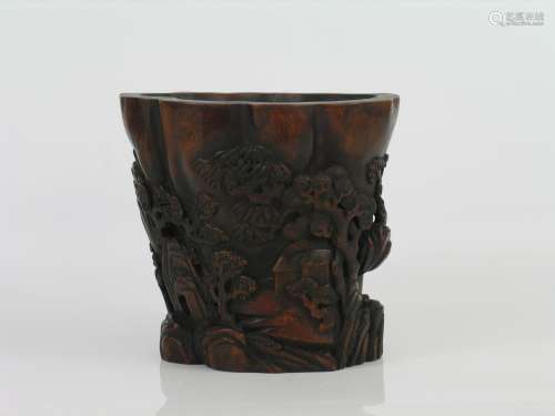 Chinese carved wood brush pot.