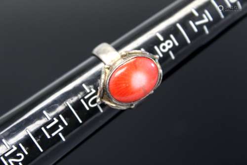 Sterling silver red coral ring.