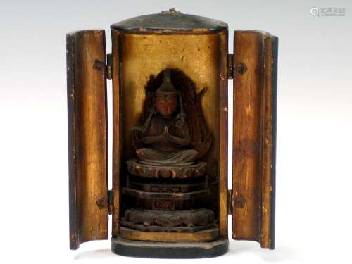 Antique Japanese carved wood travel shrine