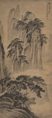 俞剑华 甲戌（1934） 松山高士 设色绢本 立轴