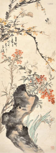 王雪涛 辛卯（1951) 花卉草虫 设色纸本 镜心