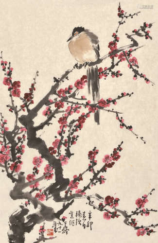 孙其峰 辛卯（2011) 红梅喜鹊 设色纸本 软片