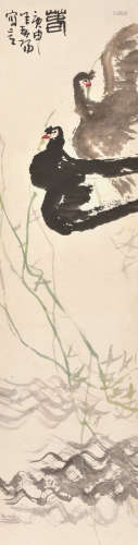 霍春阳 庚申（1980） 春鸽 设色纸本 软片