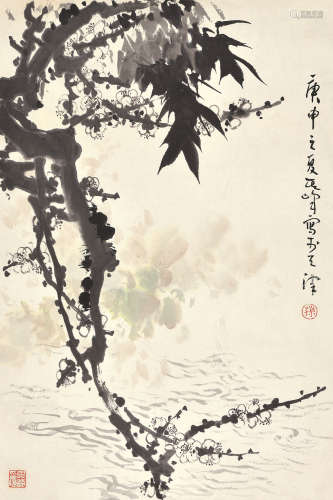 孙其峰 庚申（1980） 白梅 设色纸本 托片