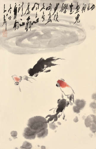 王子武 辛酉（1981） 金鱼 设色纸本 托片
