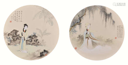 张洪千 辛卯（2011) 人物两幅 设色纸本 镜框