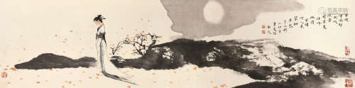 白庚延 乙卯（1975） 玄夜凄风却倒吹 设色纸本 镜框