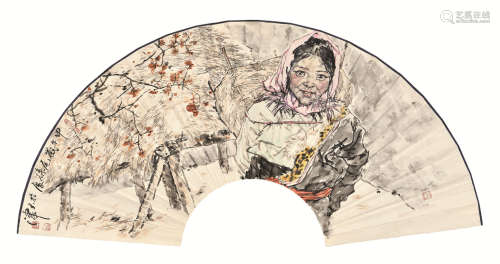 徐展 甲午（2014） 藏女 设色纸本 扇面