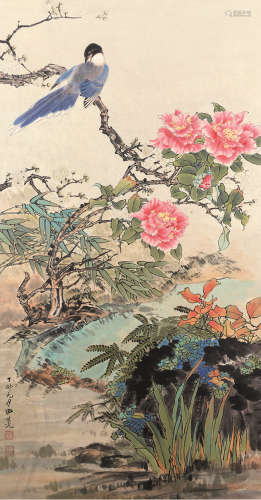 田世光 丁卯（1987） 花团锦簇 设色纸本 镜框