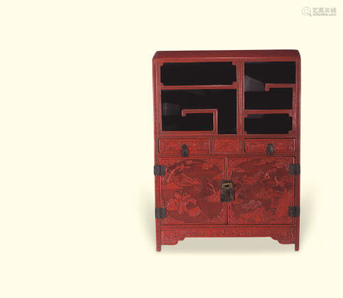 20世纪 红雕漆博古柜