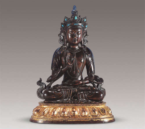 20世纪 沉香木雕嵌宝弥勒菩萨坐像
