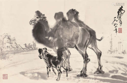 黄胄 骆驼 镜片 纸本水墨