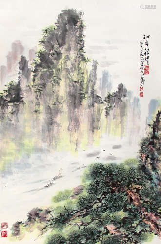 沈锡纯（1910～2008） 1987年作 江舟初晴 镜片 设色纸本