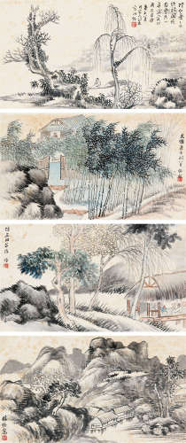 林纾（1852～1924） 1900年作 四季山水 （四帧） 镜框 设色纸本
