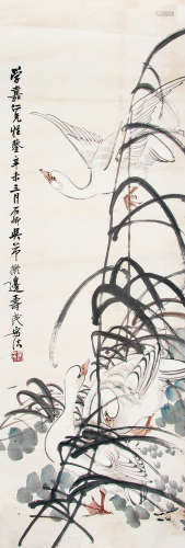 吴芾（1880～1950） 1931年作 芦雁图 托片 设色纸本
