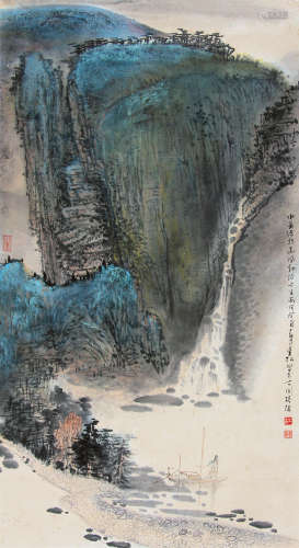 江爱松（b.1943） 1993年作 山高水长 立轴 设色纸本