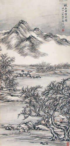 郑煦（1859～1949） 1942年作 仿石谷雪村图 托片 设色绢本