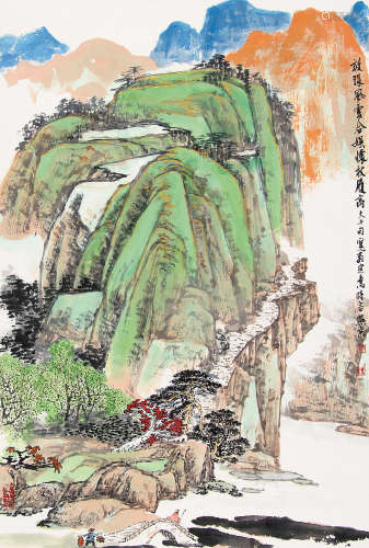郑百重（b.1945） 春山行旅图 镜片 设色纸本