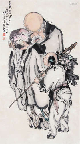 李霞（1871～1938） 1929年作 祝寿图 立轴 设色纸本