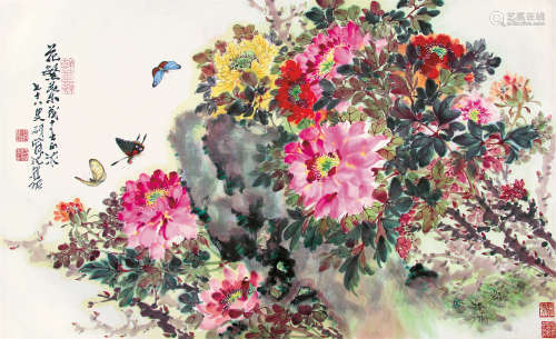 沈锡纯（1910～2008） 1987年作 花繁叶茂春正浓 镜片 设色纸本