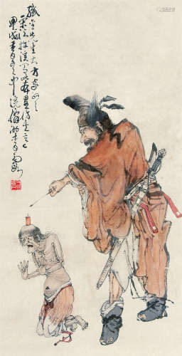 李霞（1871～1938） 1934年作 钟馗戏鬼图 立轴 设色纸本