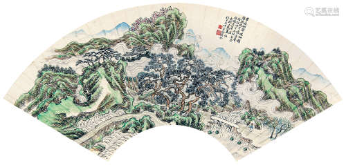 姜筠（1847～1919） 1907年作 仿欧波笔法山水 扇片 设色纸本