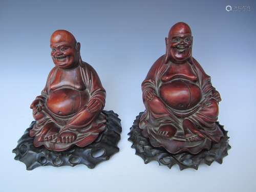 PAIR OF ANTIQUE CHINESE CARVED BUDDHAS