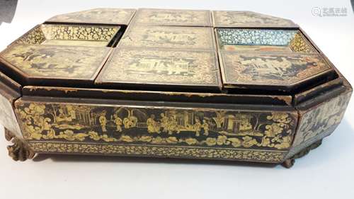 CHINESE EXPORT GILT LACQUERED POKER GAME BOX