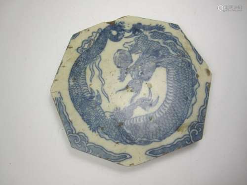 CHINESE BLUE/WHITE DROGON PORCELAIN PIECE