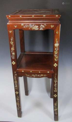 CHINESE ROSEWOOD MOTHER-OF-PEARL INLAY STOOL