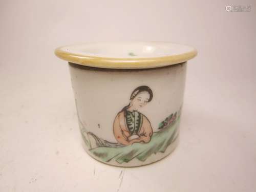 CHINESE FAMILLE ROSE CRICKET JAR W/LID