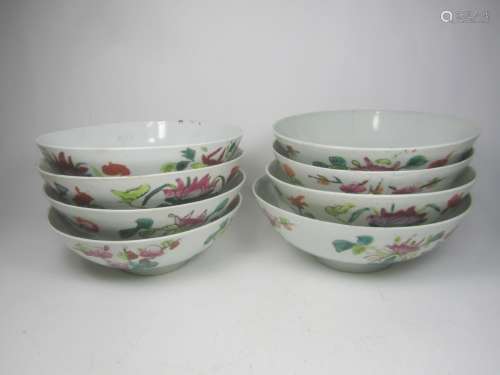 EIGHT CHINESE FAMILLE ROSE BOWLS