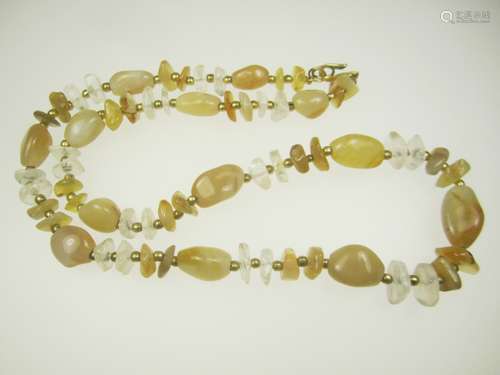 JADE STONE NECKLACE WITH CRYSTAL INSERTS