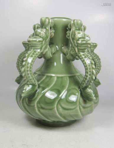 CHINESE CELEDON VASE WITH FIVE DRAGON HANDLES