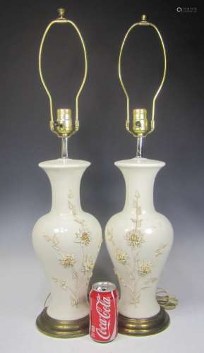PAIR OF CHINESE WHITE PORCELAIN TABLE LAMPS