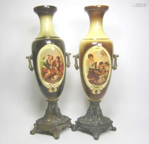 PAIR OF SEVRES FRENCH STYPE PORCELAIN URNS