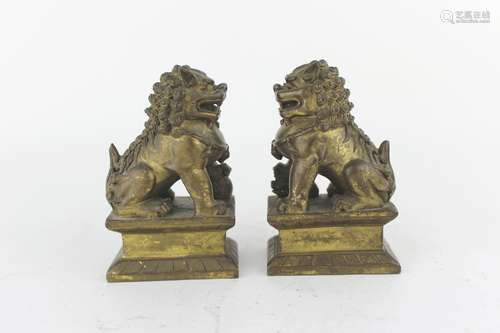 PAIR OF GILT BRONZE FOO DOGS