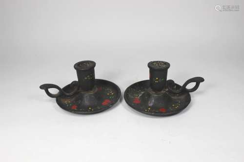 PAIR OLD BRONZE CANDLE HOLDERS