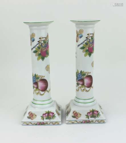 PAIR HAND PAINTED PORCEALIN CANDLE HOLDERS