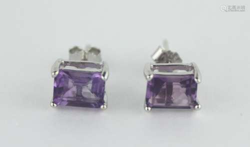 AMETHYST EMERALD CUT STUD EARRINGS 5X7 MM