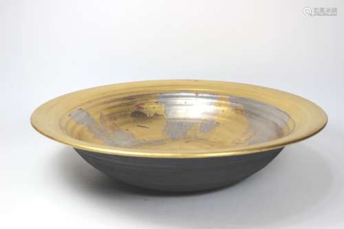 LARGE GILT PORCELAIN BOWL, SIGNED