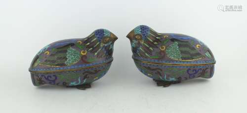 PAIR OF CHINESE CLOISONNE LIDDED BIRDS
