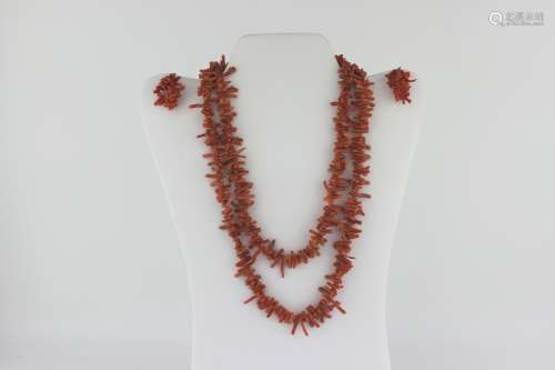CORAL NECKLACE AND EARNINGS SET