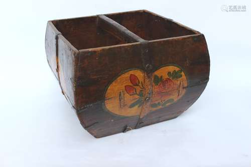 ANTIQUE CHINESE WOOD BIN BASKET (DOU).