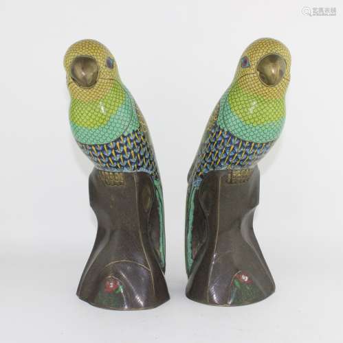 PAIR OF CHINESE CLOISONNE PARROTS